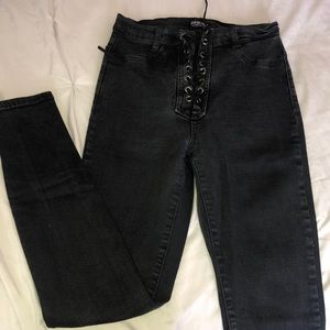 FASHION NOVA lace up skinny jeans